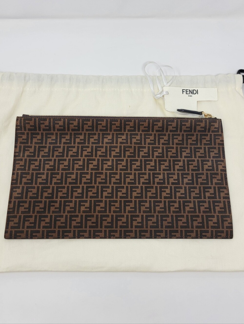 FENDI FF Zucca Suede Flat Pouch / Clutch Bag